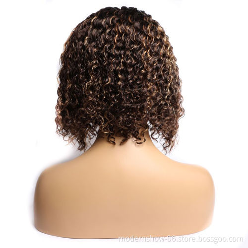 13x4 Lace Front Wig Ombre Brown 4/27 Curly Wave Secondary Color Lace Frontal Human Hair Wigs